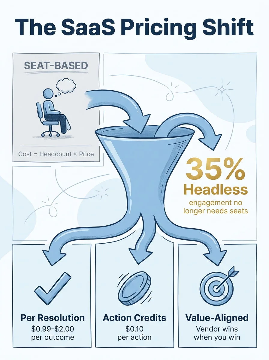 The SaaS pricing shift - from seat-based licensing to per-resolution, action credits, and value-aligned billing.